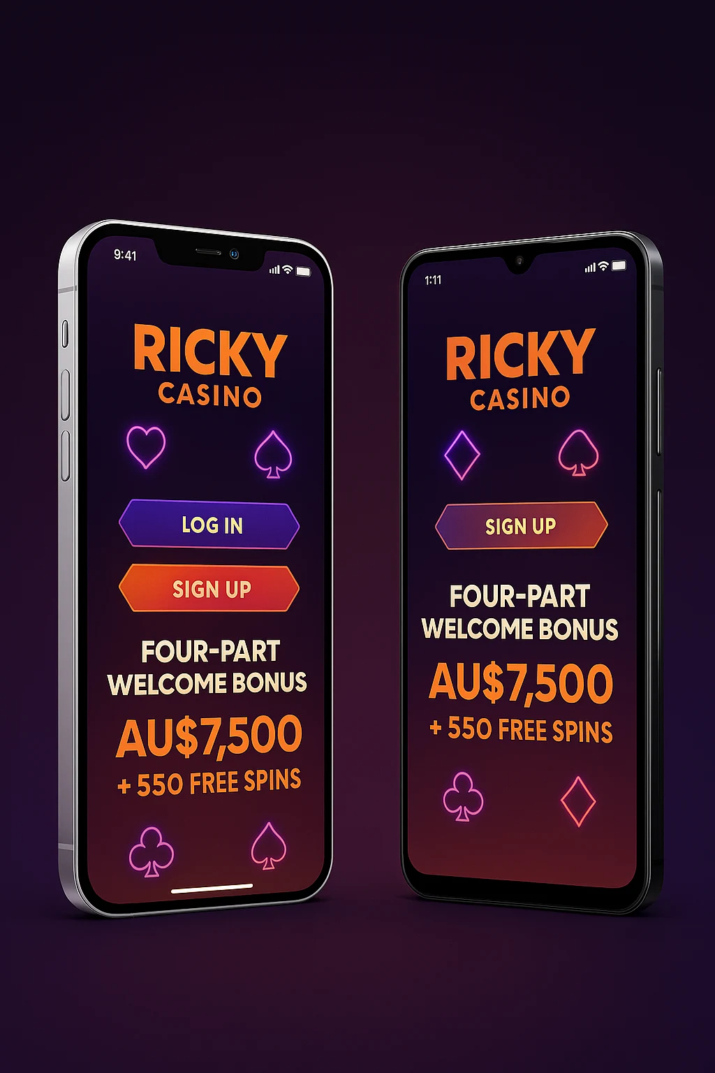 Ricky Casino AU - mobile look on iPhone & Android